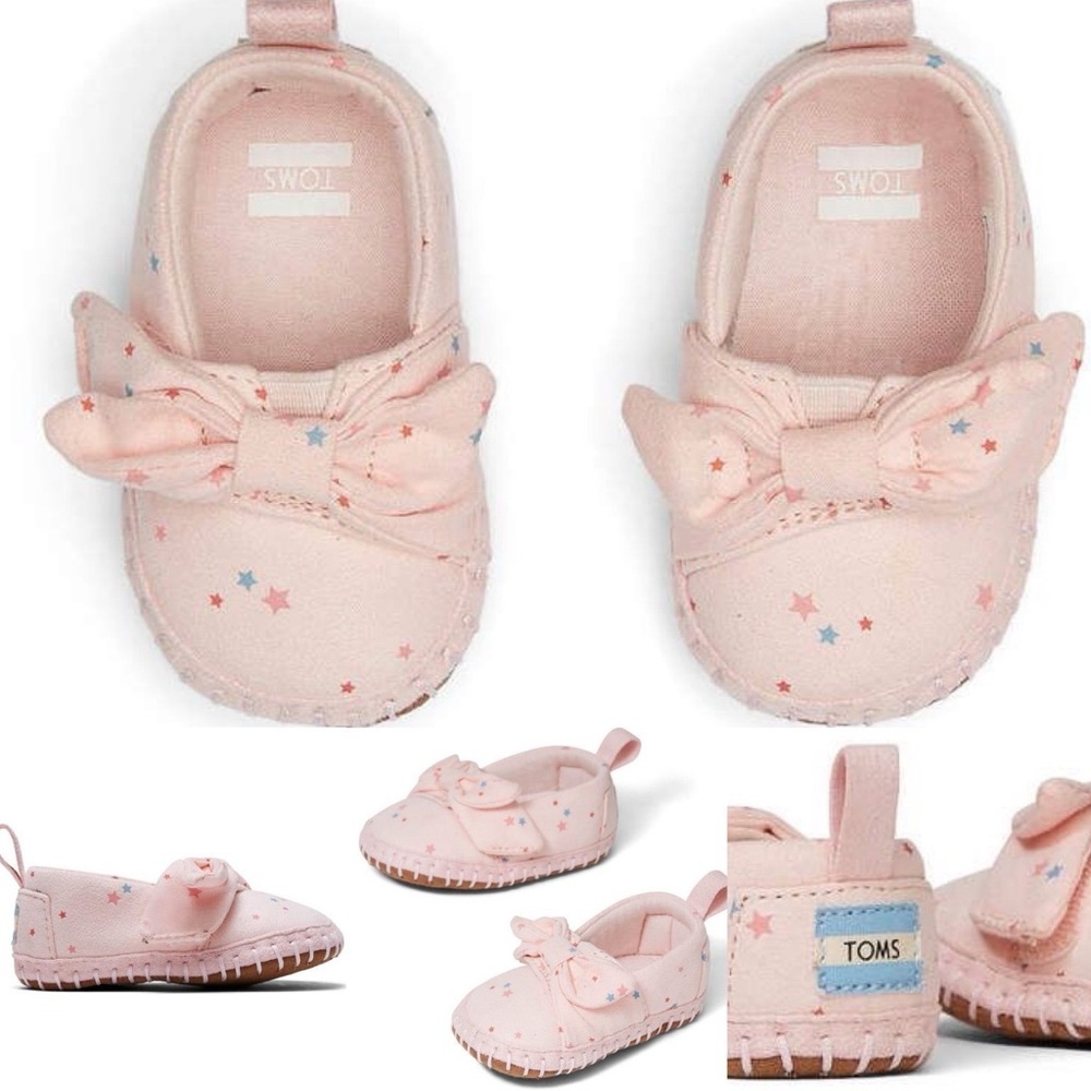 TOMS Baby Shoes – Pink Star Print with Bow